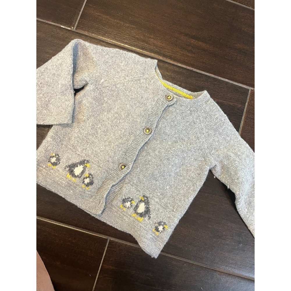 Baby Boden Grey Penguin Knit Cardigan Sweater 6-9 Months Heather Grey Wool Blend